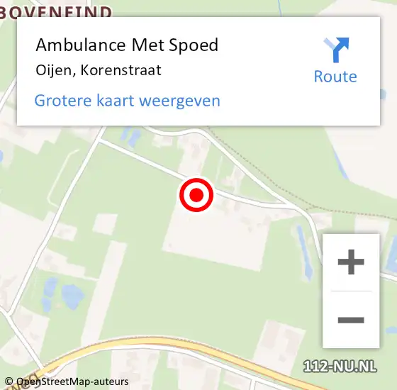 Locatie op kaart van de 112 melding: Ambulance Met Spoed Naar Oijen, Korenstraat op 7 juni 2016 13:49