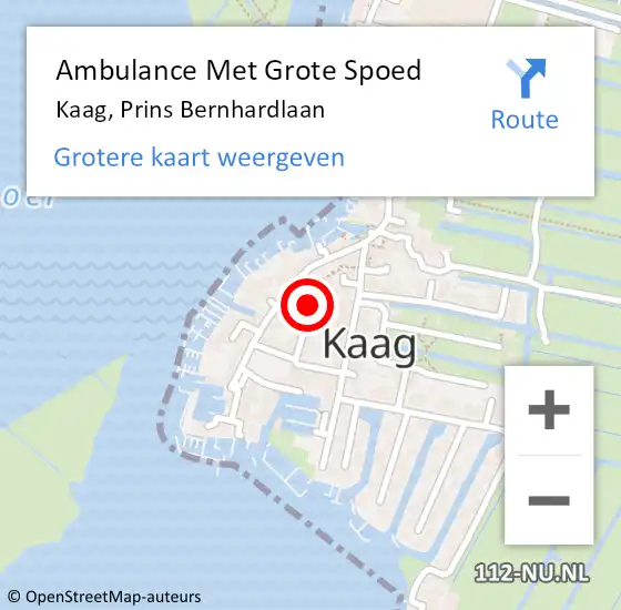 Locatie op kaart van de 112 melding: Ambulance Met Grote Spoed Naar Kaag, Prins Bernhardlaan op 7 juni 2016 15:24