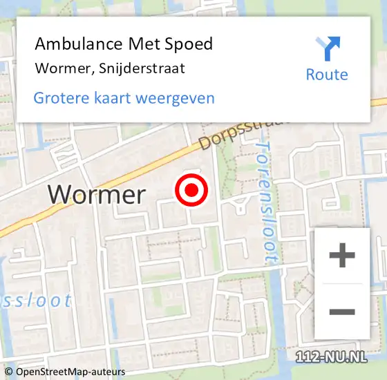 Locatie op kaart van de 112 melding: Ambulance Met Spoed Naar Wormer, Snijderstraat op 7 juni 2016 15:41