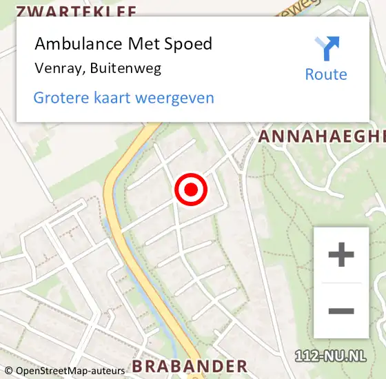 Locatie op kaart van de 112 melding: Ambulance Met Spoed Naar Venray, Buitenweg op 7 juni 2016 15:54