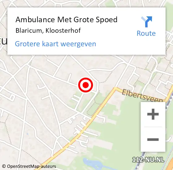 Locatie op kaart van de 112 melding: Ambulance Met Grote Spoed Naar Blaricum, Kloosterhof op 7 juni 2016 17:02