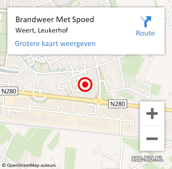 Locatie op kaart van de 112 melding: Brandweer Met Spoed Naar Weert, Leukerhof op 7 juni 2016 18:34