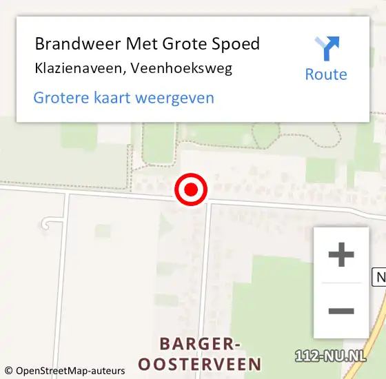 Locatie op kaart van de 112 melding: Brandweer Met Grote Spoed Naar Klazienaveen, Veenhoeksweg op 7 juni 2016 18:58