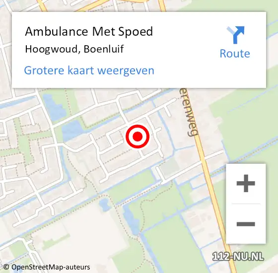 Locatie op kaart van de 112 melding: Ambulance Met Spoed Naar Hoogwoud, Boenluif op 7 juni 2016 19:55