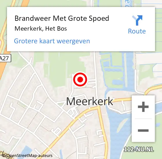 Locatie op kaart van de 112 melding: Brandweer Met Grote Spoed Naar Meerkerk, Het Bos op 7 juni 2016 21:47