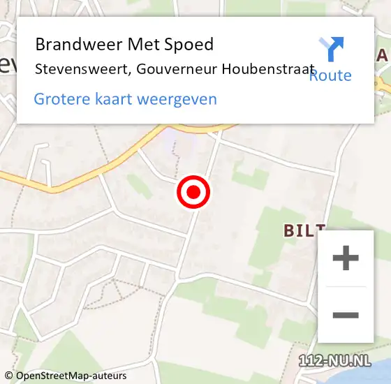 Locatie op kaart van de 112 melding: Brandweer Met Spoed Naar Stevensweert, Gouverneur Houbenstraat op 7 juni 2016 22:27