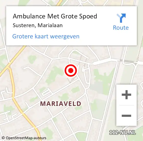 Locatie op kaart van de 112 melding: Ambulance Met Grote Spoed Naar Susteren, Marialaan op 7 juni 2016 22:30