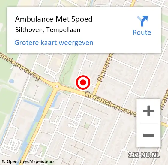 Locatie op kaart van de 112 melding: Ambulance Met Spoed Naar Bilthoven, Tempellaan op 7 juni 2016 23:49