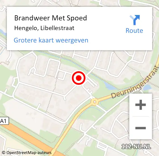 Locatie op kaart van de 112 melding: Brandweer Met Spoed Naar Hengelo, Libellestraat op 8 juni 2016 00:21