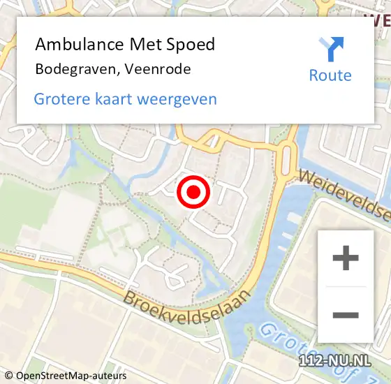 Locatie op kaart van de 112 melding: Ambulance Met Spoed Naar Bodegraven, Veenrode op 8 juni 2016 02:19