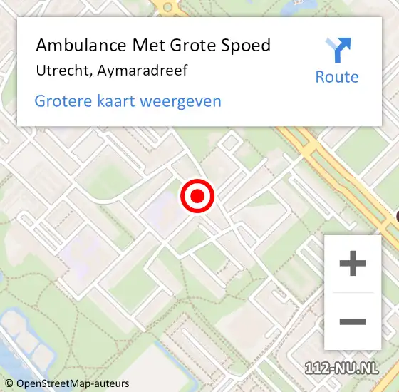Locatie op kaart van de 112 melding: Ambulance Met Grote Spoed Naar Utrecht, Aymaradreef op 8 juni 2016 06:59