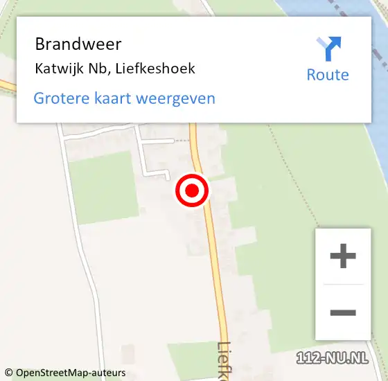 Locatie op kaart van de 112 melding: Brandweer Katwijk Nb, Liefkeshoek op 8 juni 2016 09:09