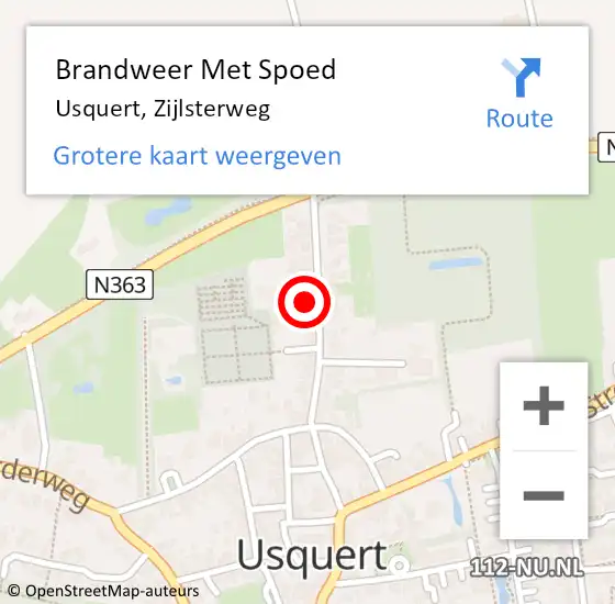 Locatie op kaart van de 112 melding: Brandweer Met Spoed Naar Usquert, Zijlsterweg op 8 juni 2016 10:03