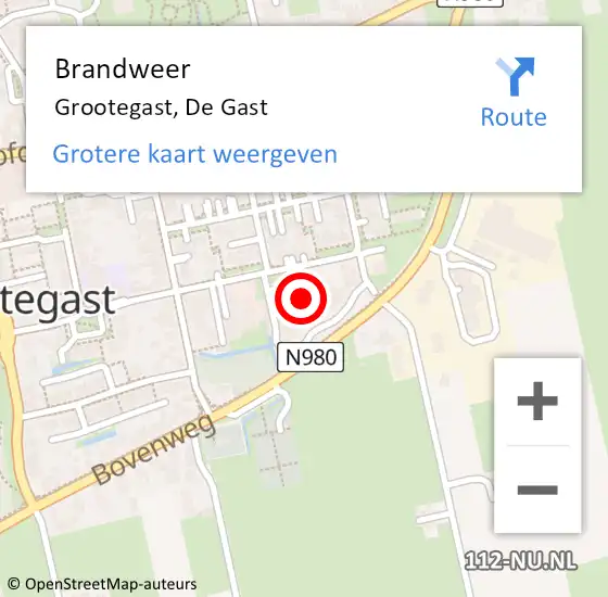 Locatie op kaart van de 112 melding: Brandweer Grootegast, De Gast op 8 juni 2016 11:42