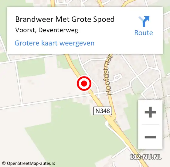 Locatie op kaart van de 112 melding: Brandweer Met Grote Spoed Naar Voorst, Deventerweg op 8 juni 2016 11:46