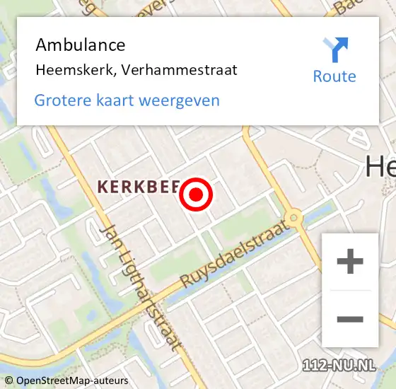 Locatie op kaart van de 112 melding: Ambulance Heemskerk, Verhammestraat op 8 juni 2016 11:46