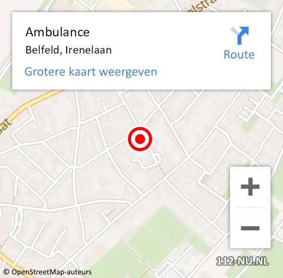 Locatie op kaart van de 112 melding: Ambulance Belfeld, Irenelaan op 8 juni 2016 15:34