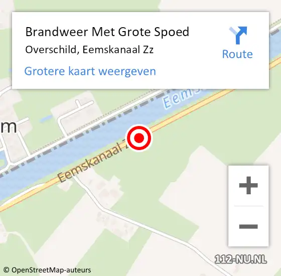 Locatie op kaart van de 112 melding: Brandweer Met Grote Spoed Naar Overschild, Eemskanaal Zz op 8 juni 2016 15:36