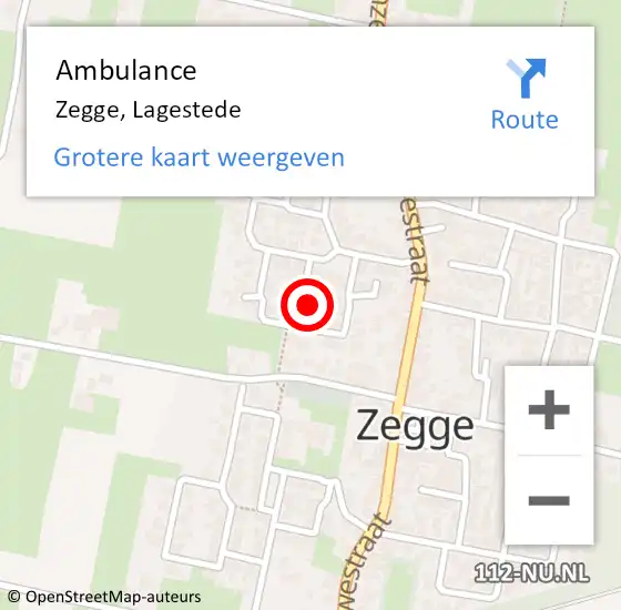 Locatie op kaart van de 112 melding: Ambulance Zegge, Lagestede op 8 juni 2016 16:11