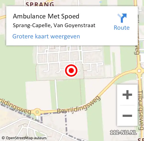 Locatie op kaart van de 112 melding: Ambulance Met Spoed Naar Sprang-Capelle, Van Goyenstraat op 8 juni 2016 17:02