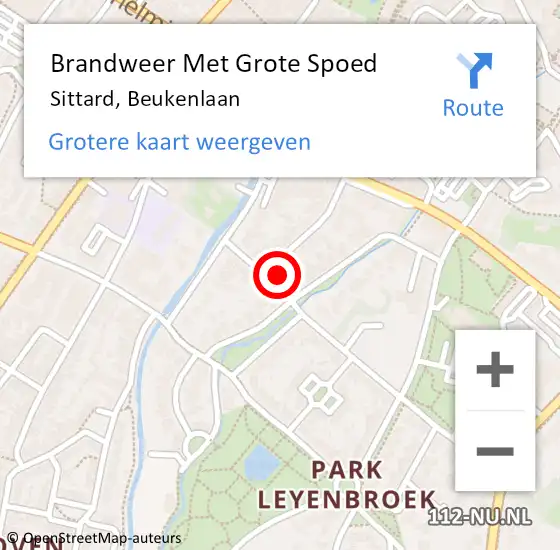 Locatie op kaart van de 112 melding: Brandweer Met Grote Spoed Naar Sittard, Beukenlaan op 8 juni 2016 17:46