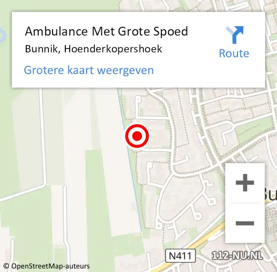 Locatie op kaart van de 112 melding: Ambulance Met Grote Spoed Naar Bunnik, Hoenderkopershoek op 8 juni 2016 19:33