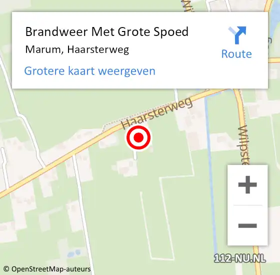 Locatie op kaart van de 112 melding: Brandweer Met Grote Spoed Naar Marum, Haarsterweg op 8 juni 2016 19:52