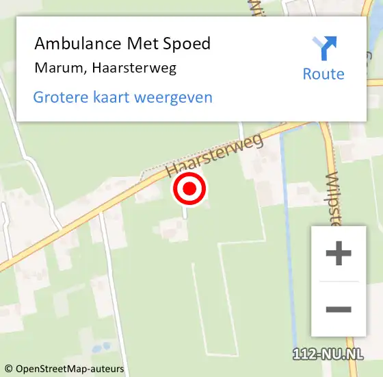 Locatie op kaart van de 112 melding: Ambulance Met Spoed Naar Marum, Haarsterweg op 8 juni 2016 20:31