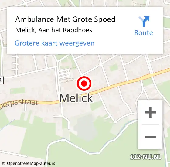 Locatie op kaart van de 112 melding: Ambulance Met Grote Spoed Naar Melick, Aan het Raodhoes op 8 juni 2016 21:04