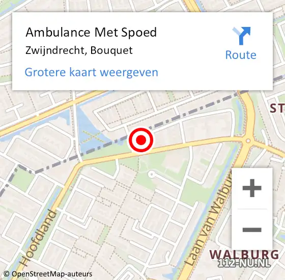 Locatie op kaart van de 112 melding: Ambulance Met Spoed Naar Zwijndrecht, Bouquet op 8 juni 2016 21:22