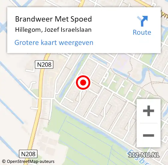 Locatie op kaart van de 112 melding: Brandweer Met Spoed Naar Hillegom, Jozef Israelslaan op 8 juni 2016 22:11