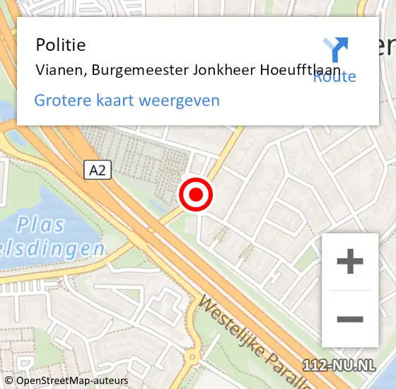 Locatie op kaart van de 112 melding: Politie Vianen, Burgemeester Jonkheer Hoeufftlaan op 9 juni 2016 00:24