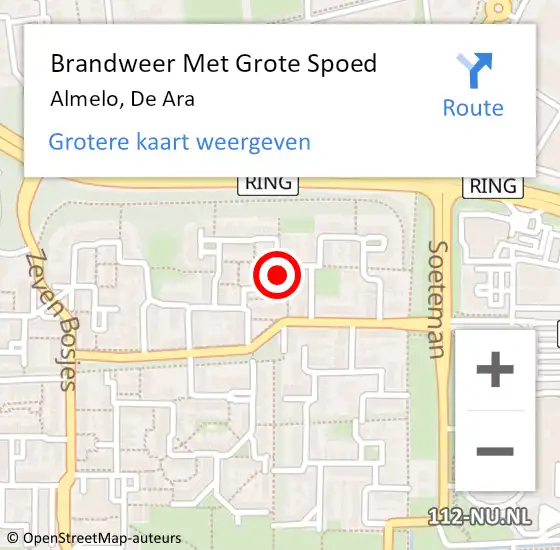 Locatie op kaart van de 112 melding: Brandweer Met Grote Spoed Naar Almelo, De Ara op 9 juni 2016 01:29