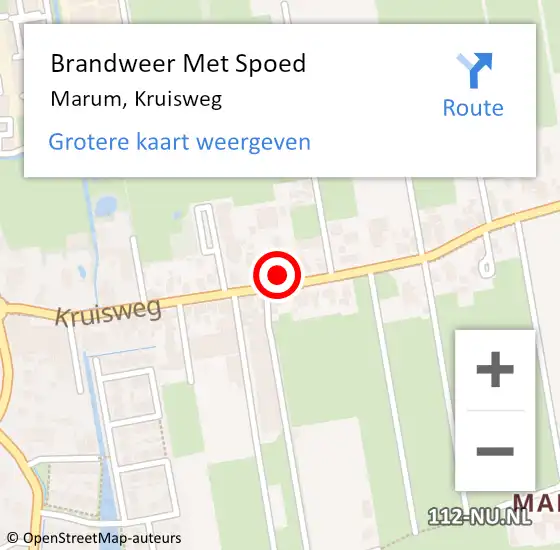 Locatie op kaart van de 112 melding: Brandweer Met Spoed Naar Marum, Kruisweg op 9 juni 2016 09:21