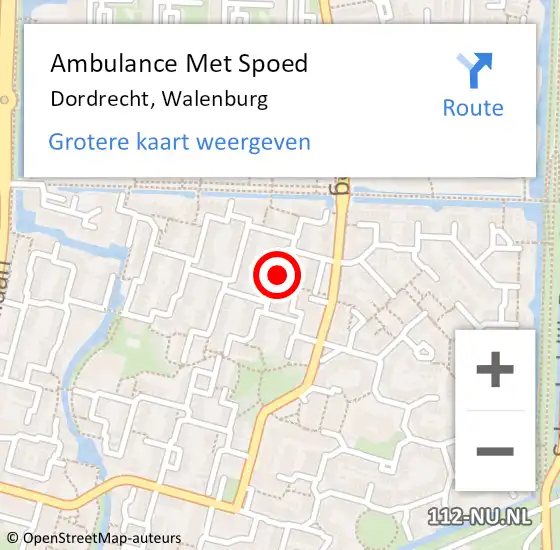 Locatie op kaart van de 112 melding: Ambulance Met Spoed Naar Dordrecht, Walenburg op 9 juni 2016 10:56