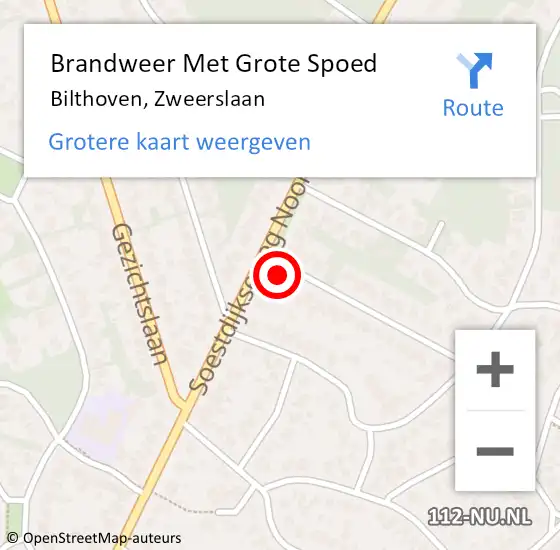 Locatie op kaart van de 112 melding: Brandweer Met Grote Spoed Naar Bilthoven, Zweerslaan op 9 juni 2016 11:21