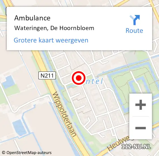 Locatie op kaart van de 112 melding: Ambulance Wateringen, De Hoornbloem op 9 juni 2016 12:19