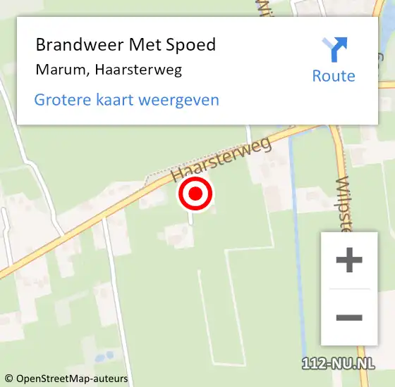 Locatie op kaart van de 112 melding: Brandweer Met Spoed Naar Marum, Haarsterweg op 9 juni 2016 13:53