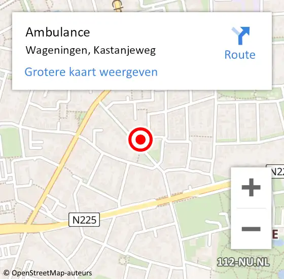 Locatie op kaart van de 112 melding: Ambulance Wageningen, Kastanjeweg op 9 juni 2016 14:28