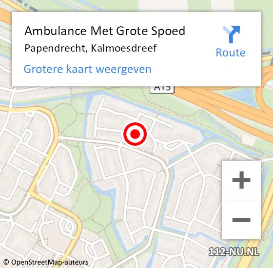 Locatie op kaart van de 112 melding: Ambulance Met Grote Spoed Naar Papendrecht, Kalmoesdreef op 9 juni 2016 16:16