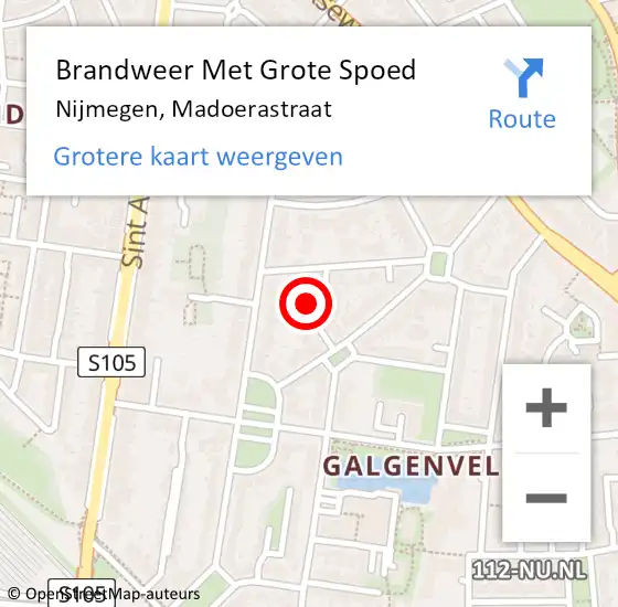 Locatie op kaart van de 112 melding: Brandweer Met Grote Spoed Naar Nijmegen, Madoerastraat op 17 december 2013 17:10