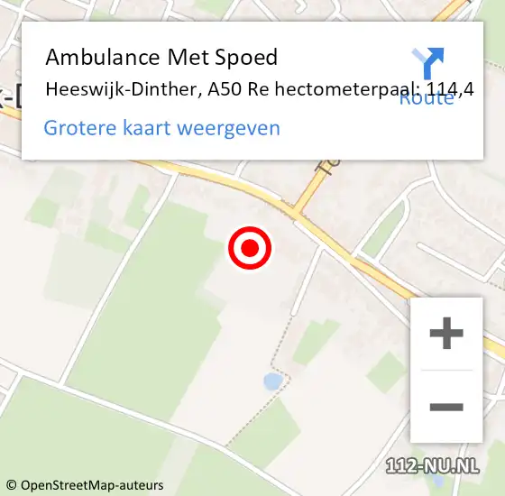 Locatie op kaart van de 112 melding: Ambulance Met Spoed Naar Heeswijk-Dinther, A50 Re hectometerpaal: 114,4 op 9 juni 2016 18:26