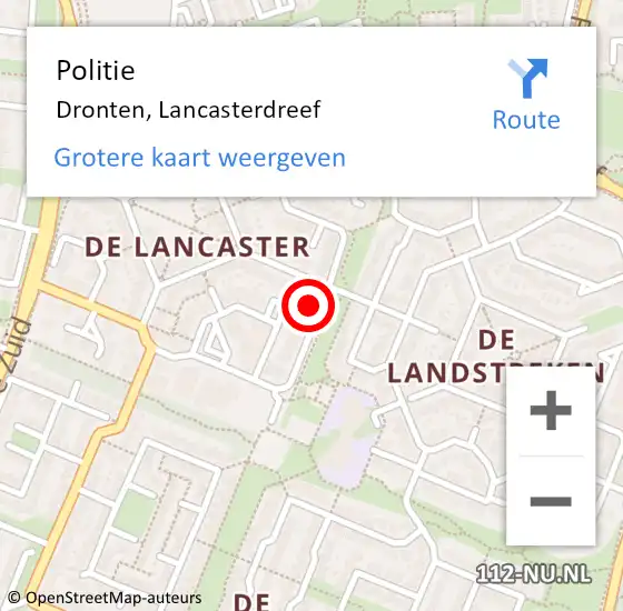 Locatie op kaart van de 112 melding: Politie Dronten, Lancasterdreef op 9 juni 2016 20:51