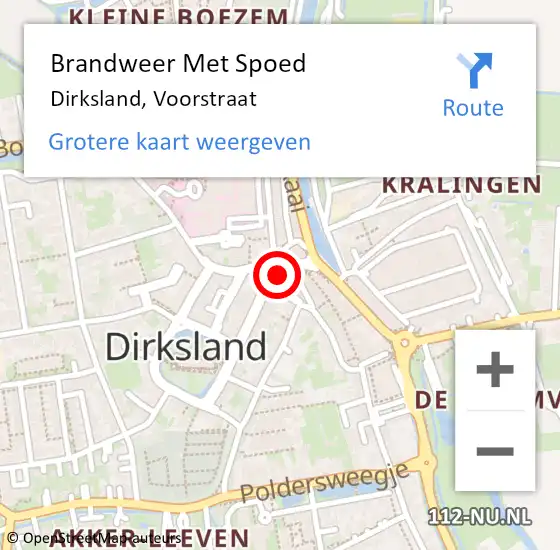 Locatie op kaart van de 112 melding: Brandweer Met Spoed Naar Dirksland, Voorstraat op 9 juni 2016 21:16