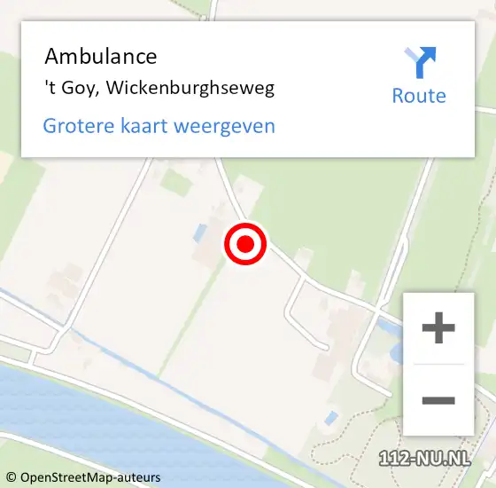 Locatie op kaart van de 112 melding: Ambulance 't Goy, Wickenburghseweg op 9 juni 2016 21:28