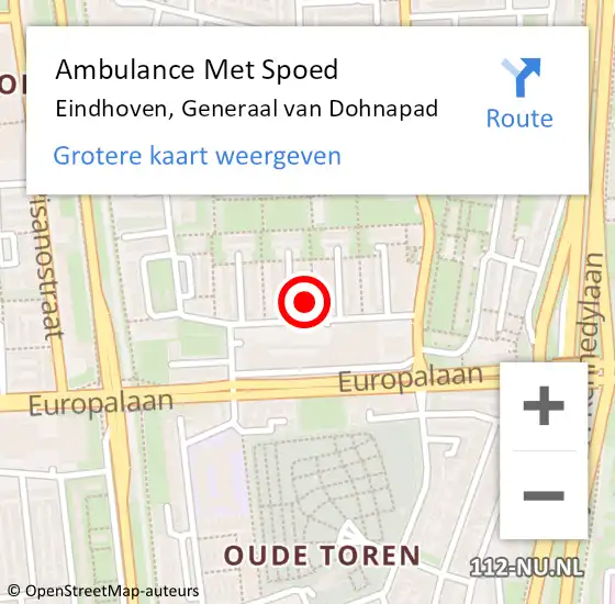 Locatie op kaart van de 112 melding: Ambulance Met Spoed Naar Eindhoven, Generaal van Dohnapad op 9 juni 2016 22:14