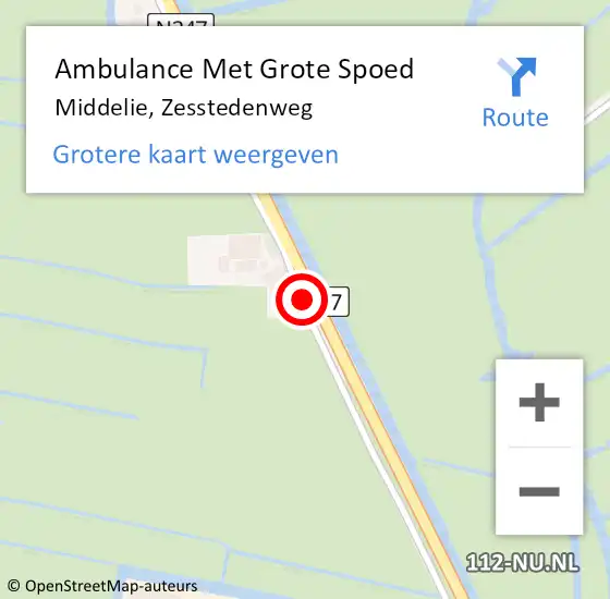 Locatie op kaart van de 112 melding: Ambulance Met Grote Spoed Naar Middelie, Zesstedenweg op 9 juni 2016 22:36