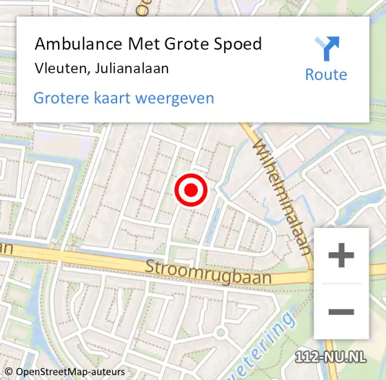 Locatie op kaart van de 112 melding: Ambulance Met Grote Spoed Naar Vleuten, Julianalaan op 9 juni 2016 23:14