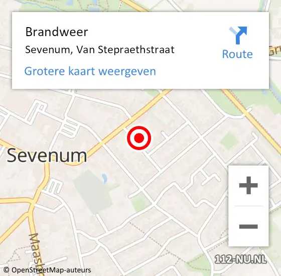 Locatie op kaart van de 112 melding: Brandweer Sevenum, Van Stepraethstraat op 9 juni 2016 23:31