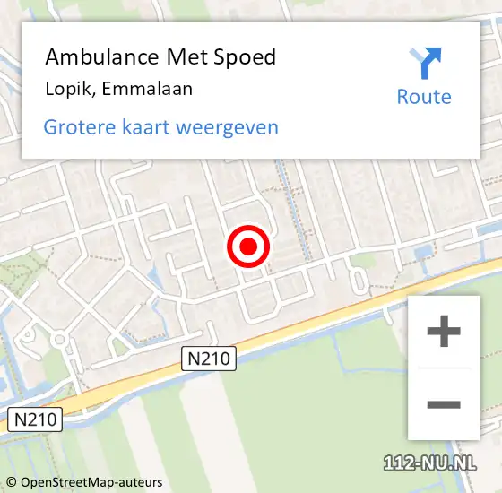 Locatie op kaart van de 112 melding: Ambulance Met Spoed Naar Lopik, Emmalaan op 9 juni 2016 23:59